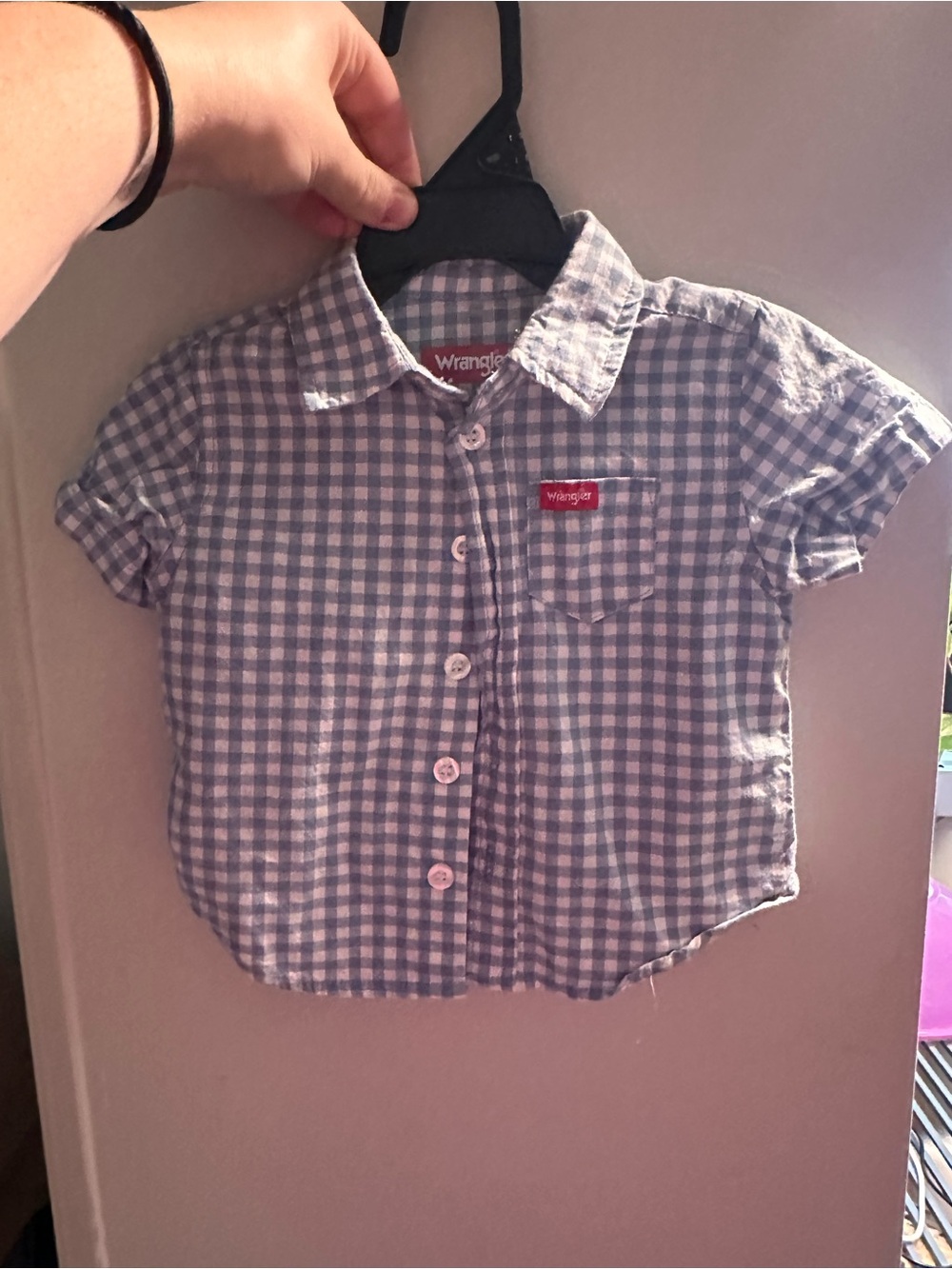 Wrangler Blue and White Gingham Toddler Button-Down Shirt